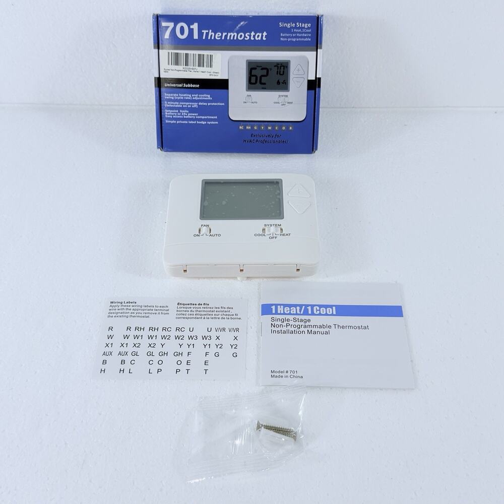 Digital Thermostat 701 Single Stage 1 Heat 1 Cool Non-Programmable Wall HVAC NEW
